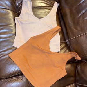 Set of 2 brown/tan V neck crop tops